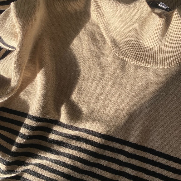 Tan and black striped turtleneck short sleeved loose fitting (model is a 0) - Picture 4 of 4